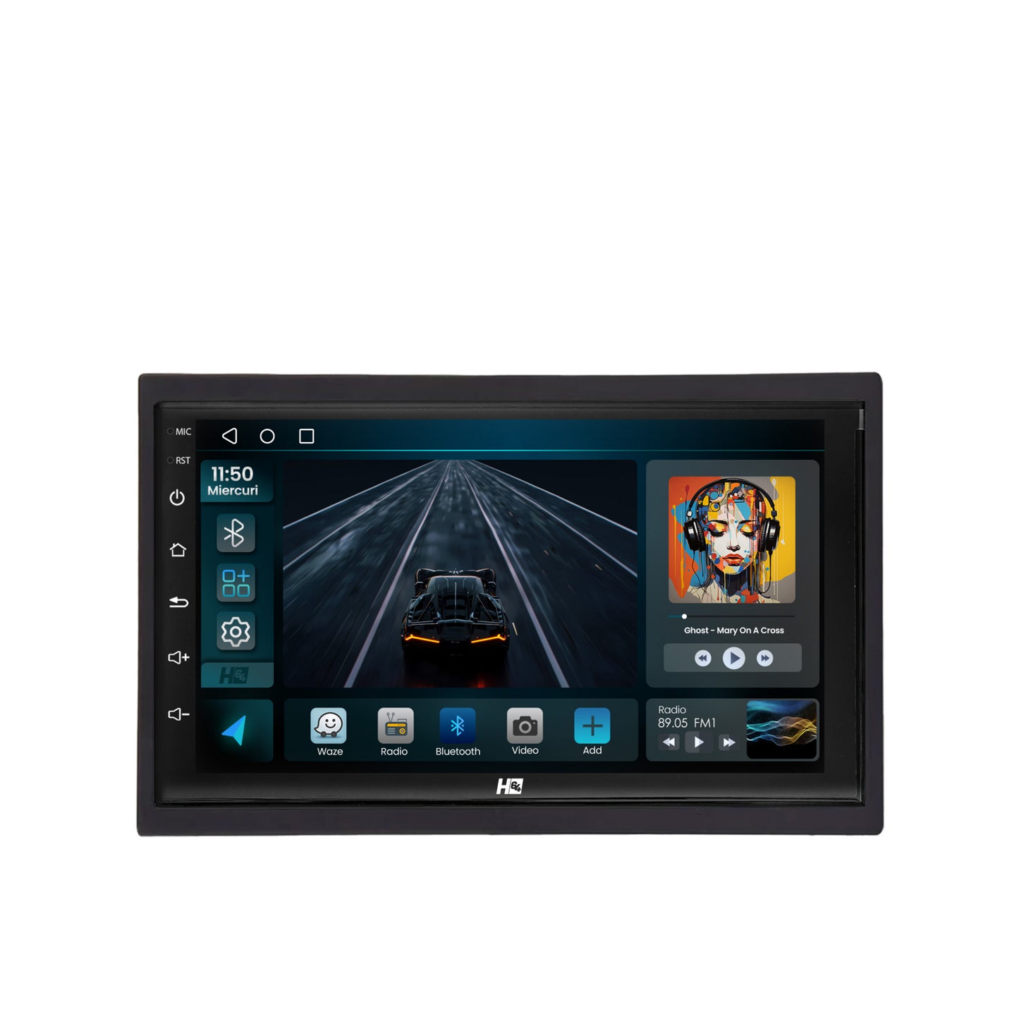 Navigatie HUB64 2DIN Universal, 2GB RAM, Android, GPS, Wi-FI, Carplay, Android Auto, USB, Bluetooth, Radio, Waze, Touchscreen, 7 inch