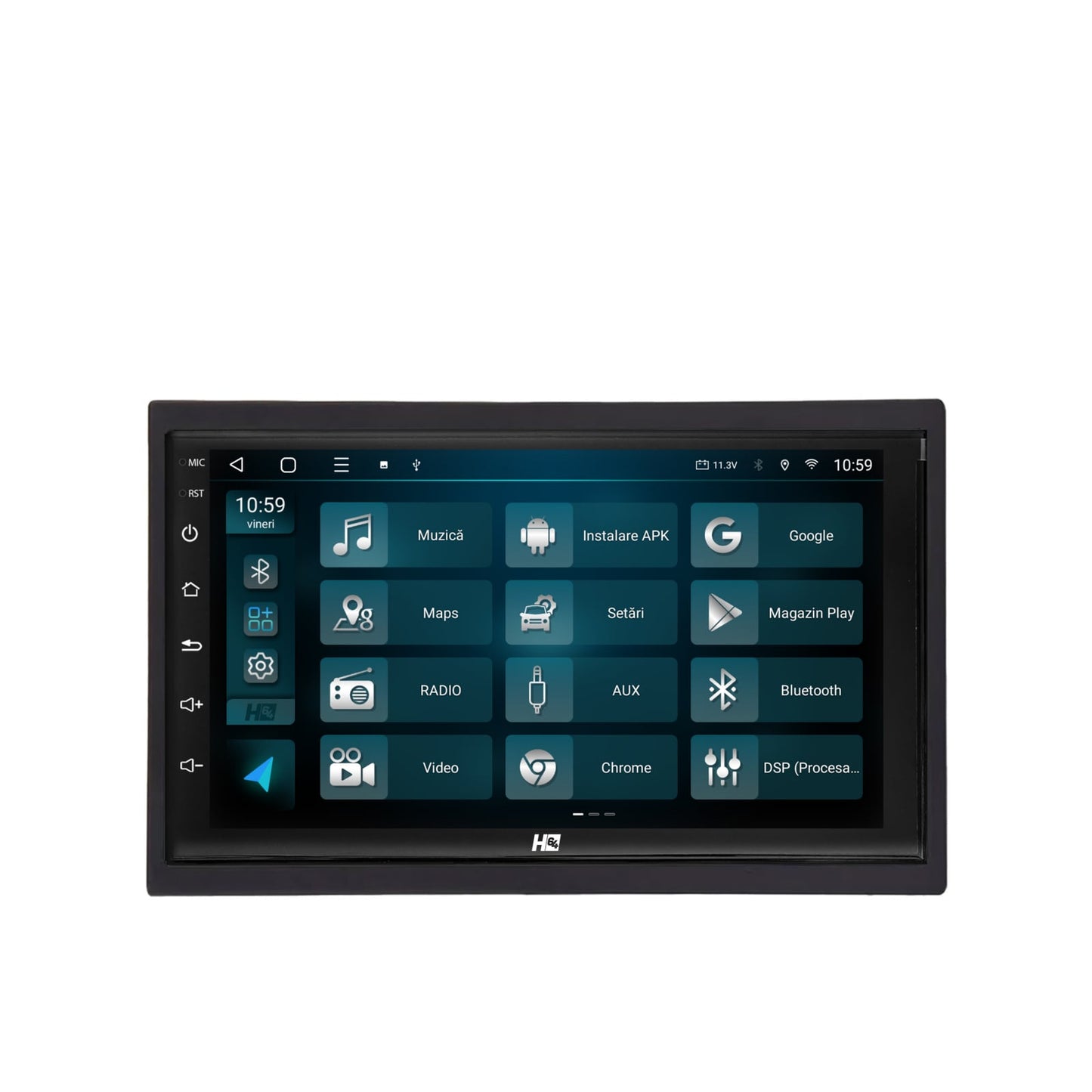 Navigatie HUB64 2DIN Universal, 4GB RAM, Android, Octacore, Slot Sim 4G, DSP, GPS, Wi-FI, Carplay, Android Auto, USB, Bluetooth, Waze, Touchscreen, 7 inch