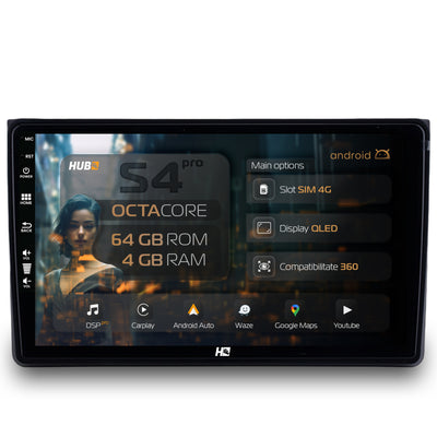 Navigatie HUB64 Audi A4(B6/B7) / Seat Exeo, 4GB RAM, Android, Octacore, Slot Sim 4G, DSP, GPS, Wi-FI, Carplay, Android Auto, USB, Bluetooth, Waze, Touchscreen, 9 inch