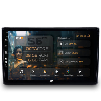 Navigatie HUB64 Audi A4(B6/B7) / SEAT EXEO, 6GB RAM, Android, Octacore, Slot Sim 4G, DSP, GPS, Wi-FI, Carplay, Android Auto, USB, Bluetooth, Waze, Touchscreen, 9 Inch