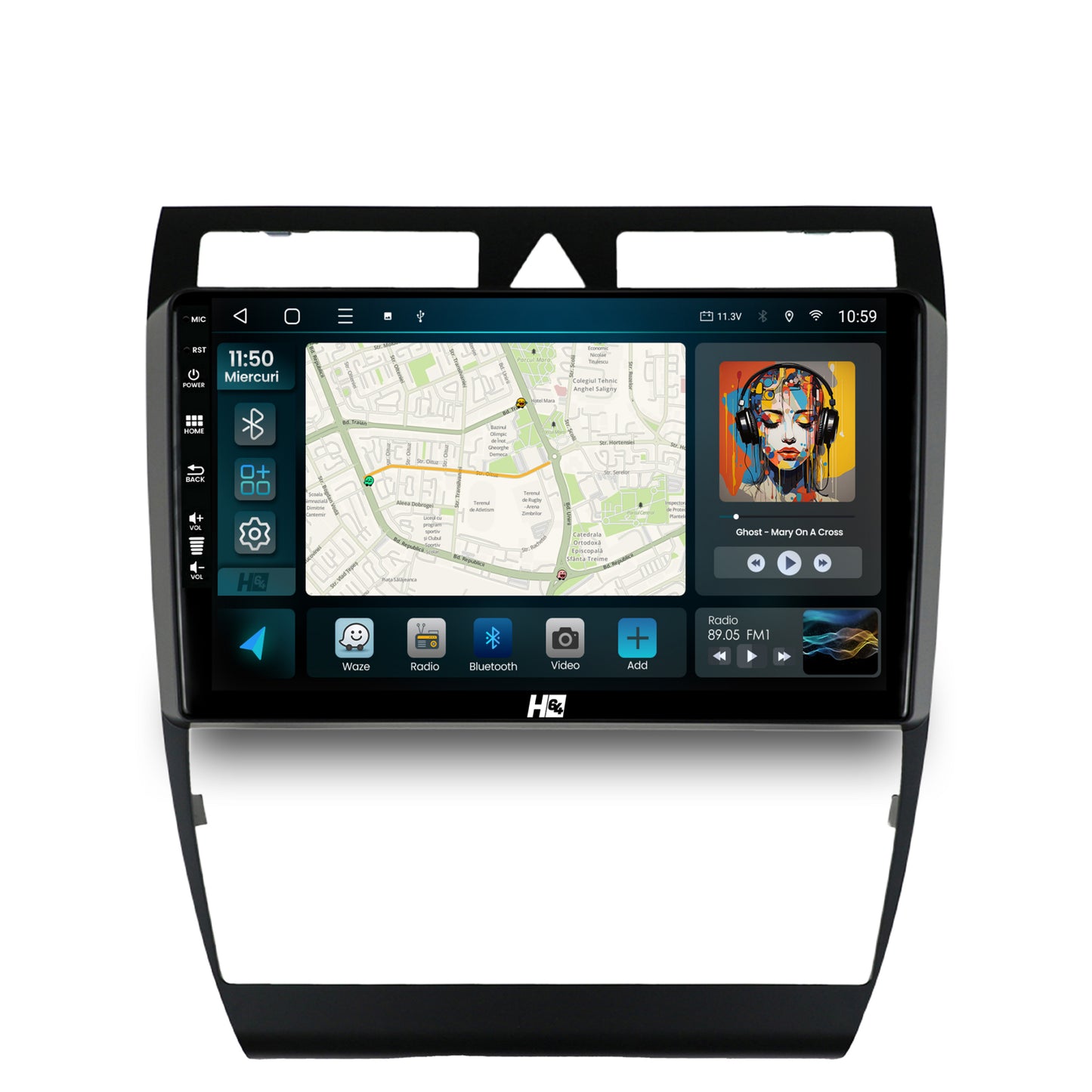 Navigatie HUB64 Audi A6 (1999-2004), 8GB RAM, Android, Octacore, Slot Sim 4G, DSP, GPS, Wi-FI, Carplay, Android Auto, USB, Bluetooth, Waze, Touchscreen, 9 Inch