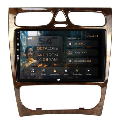 Navigatie HUB64 Benz C Class (W203) (2002-2004), 4GB RAM, Android, Octacore, Slot Sim 4G, DSP, GPS, Wi-FI, Carplay, Android Auto, USB, Bluetooth, Waze, Touchscreen, 9 inch