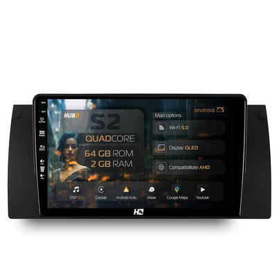 Navigatie HUB64 BMW E39/E53/E38, 2GB RAM, Android, GPS, Wi-FI, Carplay, Android Auto, USB, Bluetooth, Radio, Waze, Touchscreen, 9 inch
