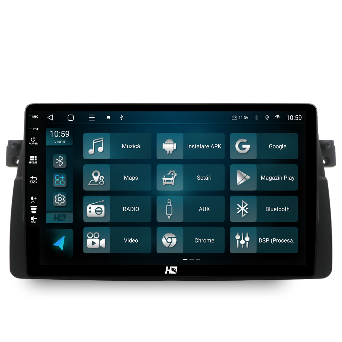 Navigatie HUB64 BMW Seria 3 E46/M3 , 6GB RAM, Android, Octacore, Slot Sim 4G, DSP, GPS, Wi-FI, Carplay, Android Auto, USB, Bluetooth, Waze, Touchscreen, 9 Inch