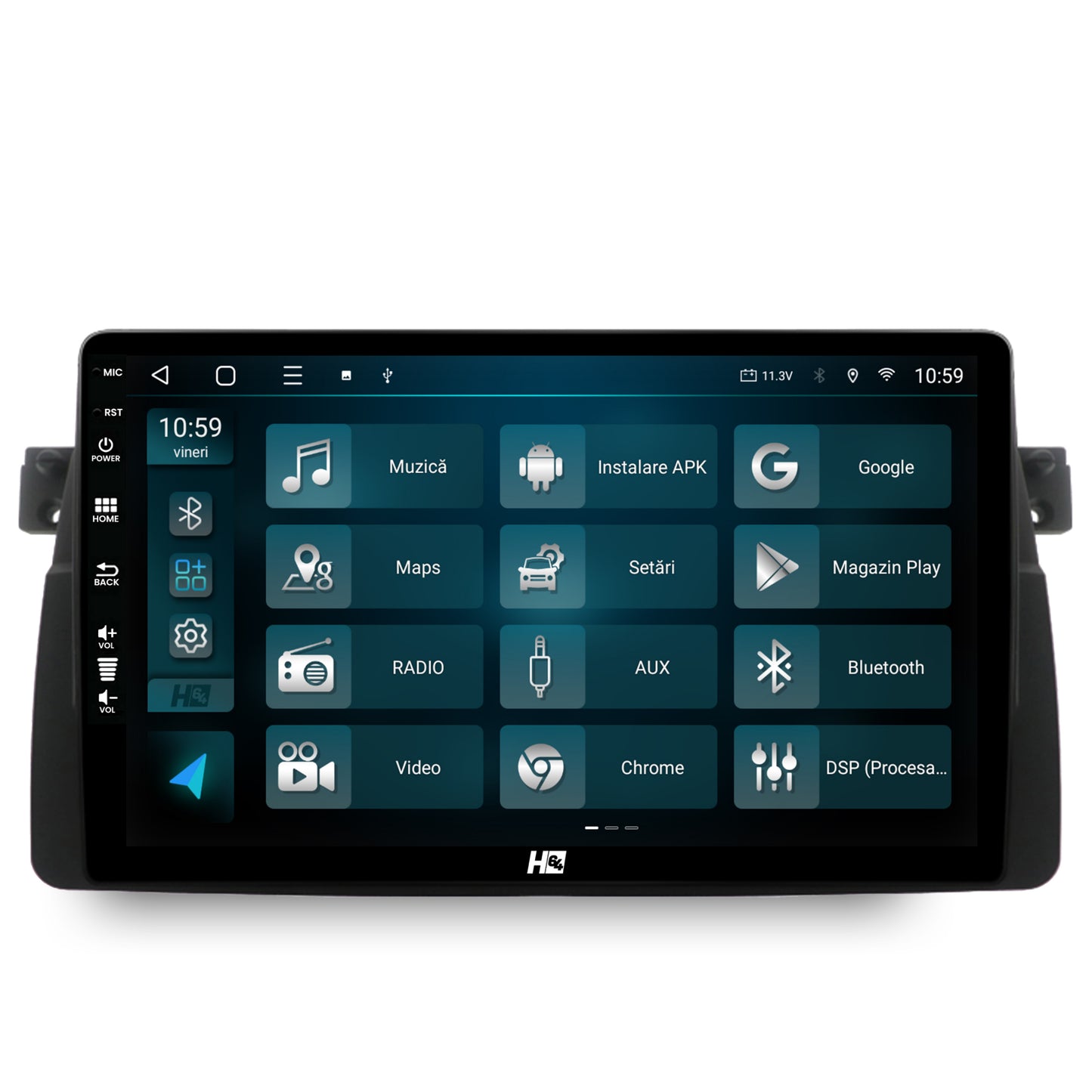 Navigatie HUB64 BMW Seria 3 E46/M3 , 6GB RAM, Android, Octacore, Slot Sim 4G, DSP, GPS, Wi-FI, Carplay, Android Auto, USB, Bluetooth, Waze, Touchscreen, 9 Inch