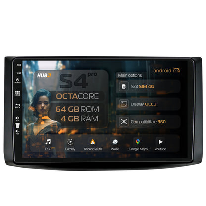 Navigatie HUB64 Chevrolet Aveo (2006-2012), 4GB RAM, Android, Octacore, Slot Sim 4G, DSP, GPS, Wi-FI, Carplay, Android Auto, USB, Bluetooth, Waze, Touchscreen, 9 inch