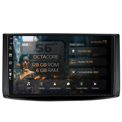 Navigatie HUB64 Chevrolet Aveo (2006-2012), 6GB RAM, Android, Octacore, Slot Sim 4G, DSP, GPS, Wi-FI, Carplay, Android Auto, USB, Bluetooth, Waze, Touchscreen, 9 Inch