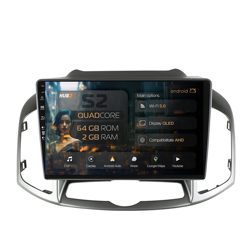 Navigatie HUB64 Chevrolet Captiva (2011-2018), 2GB RAM, Android, GPS, Wi-FI, Carplay, Android Auto, USB, Bluetooth, Radio, Waze, Touchscreen, 10.1 inch