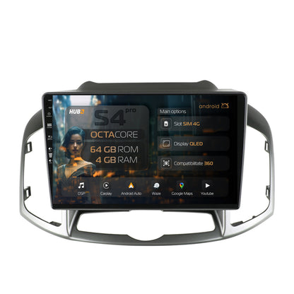 Navigatie HUB64 Chevrolet Captiva (2011-2018), 4GB RAM, Android, Octacore, Slot Sim 4G, DSP, GPS, Wi-FI, Carplay, Android Auto, USB, Bluetooth, Waze, Touchscreen, 10.1 Inch