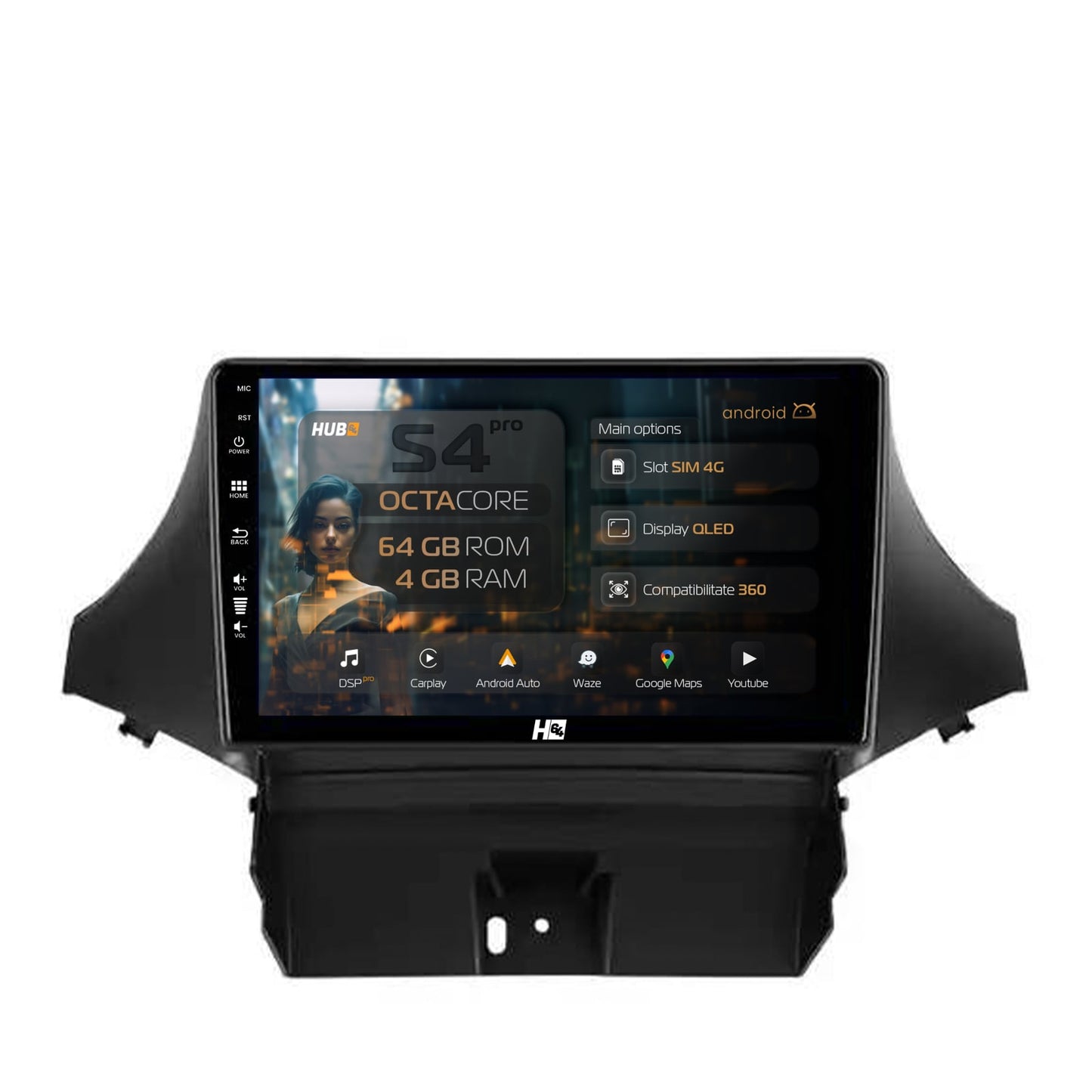 Navigatie HUB64 Chevrolet Orlando (2009-2017), 4GB RAM, Android, Octacore, Slot Sim 4G, DSP, GPS, Wi-FI, Carplay, Android Auto, USB, Bluetooth, Waze, Touchscreen, 9 inch