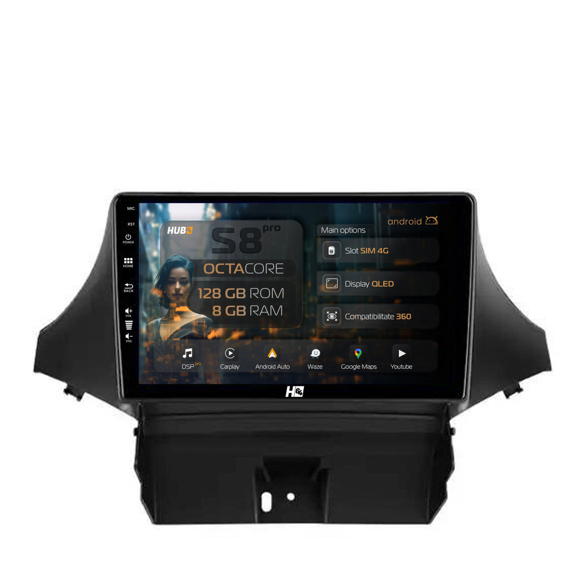 Navigatie HUB64 Chevrolet Orlando (2009-2017), 8GB RAM, Android, Octacore, Slot Sim 4G, DSP, GPS, Wi-FI, Carplay, Android Auto, USB, Bluetooth, Waze, Touchscreen, 9 Inch