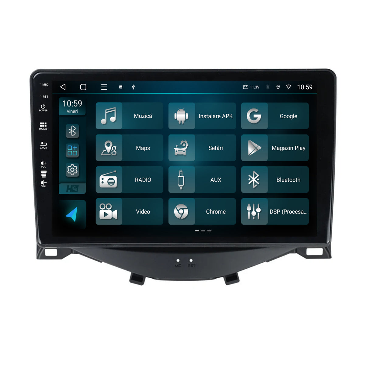 Navigatie HUB64 Citroen C1 / Peugeot 108 / Toyota AYGO (2014-2022), 2GB RAM, Android, GPS, Wi-FI, Carplay, Android Auto, USB, Bluetooth, Radio, Waze, Touchscreen, 9 inch