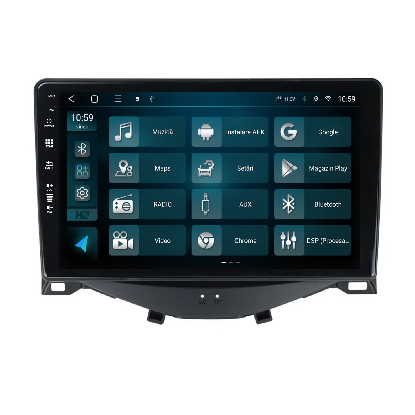 Navigatie HUB64 Citroen C1 / Peugeot 108 / Toyota AYGO (2014-2022), 2GB RAM, Android, GPS, Wi-FI, Carplay, Android Auto, USB, Bluetooth, Radio, Waze, Touchscreen, 9 inch