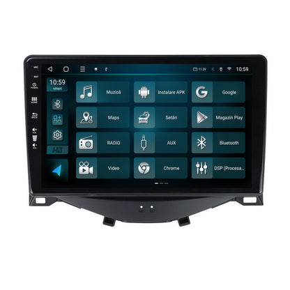 Navigatie HUB64 Citroen C1 / Peugeot 108 / Toyota AYGO (2014-2022), 4GB RAM, Android, Quadcore, DSP, GPS, Wi-FI, Carplay, Android Auto, USB, Bluetooth, Waze, Touchscreen, 9 inch