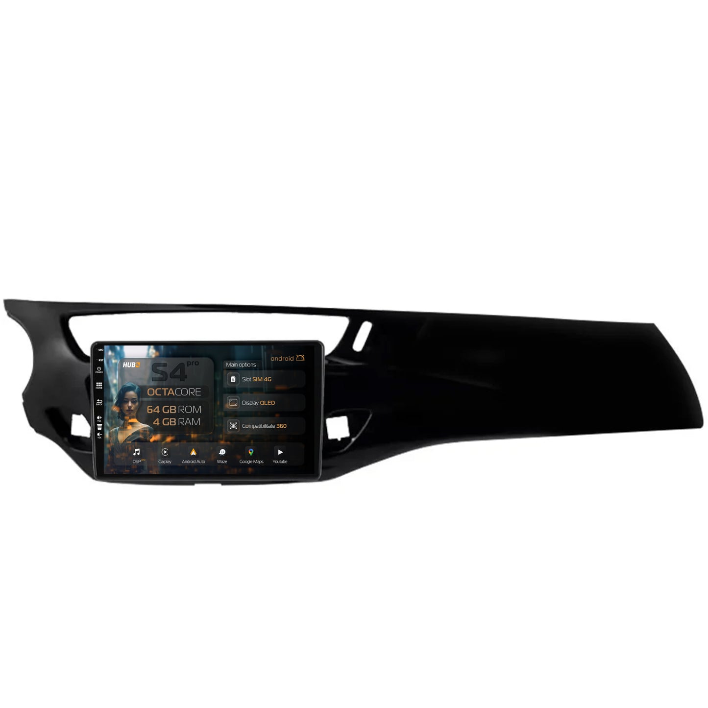 Navigatie HUB64 Citroen C3 II (2009-2016), 4GB RAM, Android, Octacore, Slot Sim 4G, DSP, GPS, Wi-FI, Carplay, Android Auto, USB, Bluetooth, Waze, Touchscreen, 9 inch