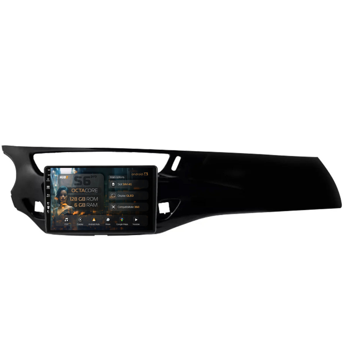 Navigatie HUB64 Citroen C3 II (2009-2016), 6GB RAM, Android, Octacore, Slot Sim 4G, DSP, GPS, Wi-FI, Carplay, Android Auto, USB, Bluetooth, Waze, Touchscreen, 9 Inch