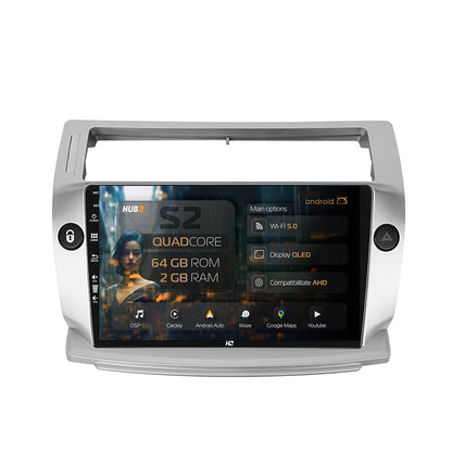 Navigatie HUB64 Citroen C4 (2004-2014), 2GB RAM, Android, GPS, Wi-FI, Carplay, Android Auto, USB, Bluetooth, Radio, Waze, Touchscreen, 9 inch