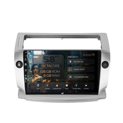 Navigatie HUB64 Citroen C4 (2004-2014), 8GB RAM, Android, Octacore, Slot Sim 4G, DSP, GPS, Wi-FI, Carplay, Android Auto, USB, Bluetooth, Waze, Touchscreen, 9 Inch