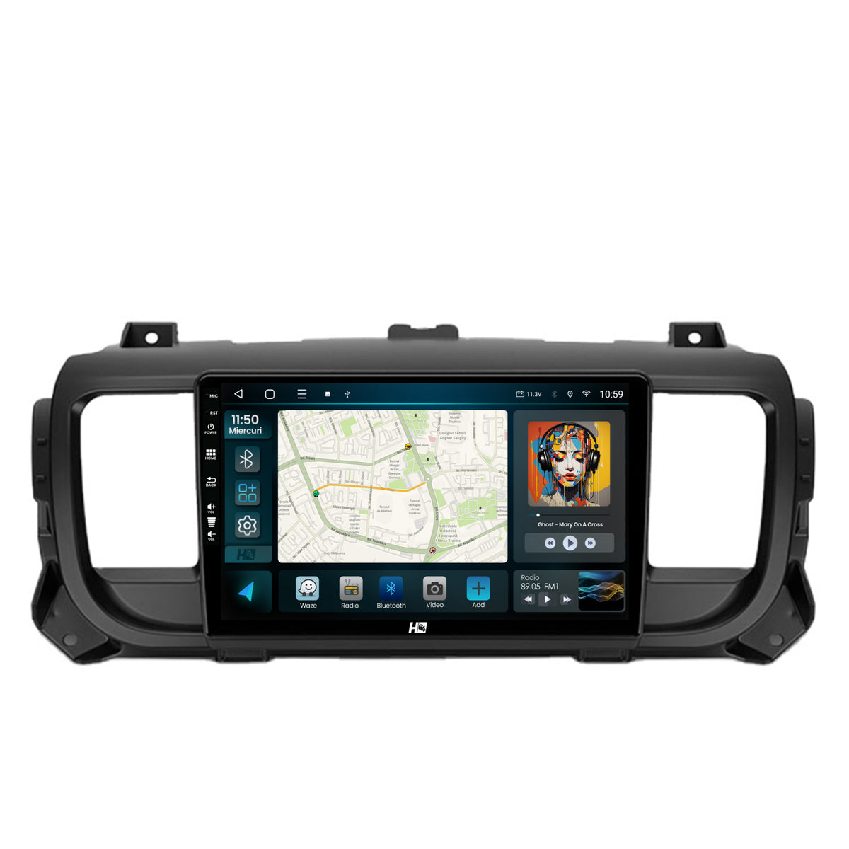 Navigatie HUB64 Citroen Jumpy / Peugeot Expert (2017-2021), 4GB RAM, Android, Quadcore, DSP, GPS, Wi-FI, Carplay, Android Auto, USB, Bluetooth, Waze, Touchscreen, 9 inch