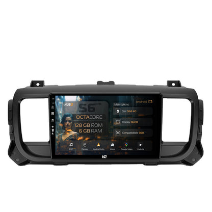 Navigatie HUB64 Citroen Jumpy / Peugeot Expert (2017-2021), 6GB RAM, Android, Octacore, Slot Sim 4G, DSP, GPS, Wi-FI, Carplay, Android Auto, USB, Bluetooth, Waze, Touchscreen, 9 Inch