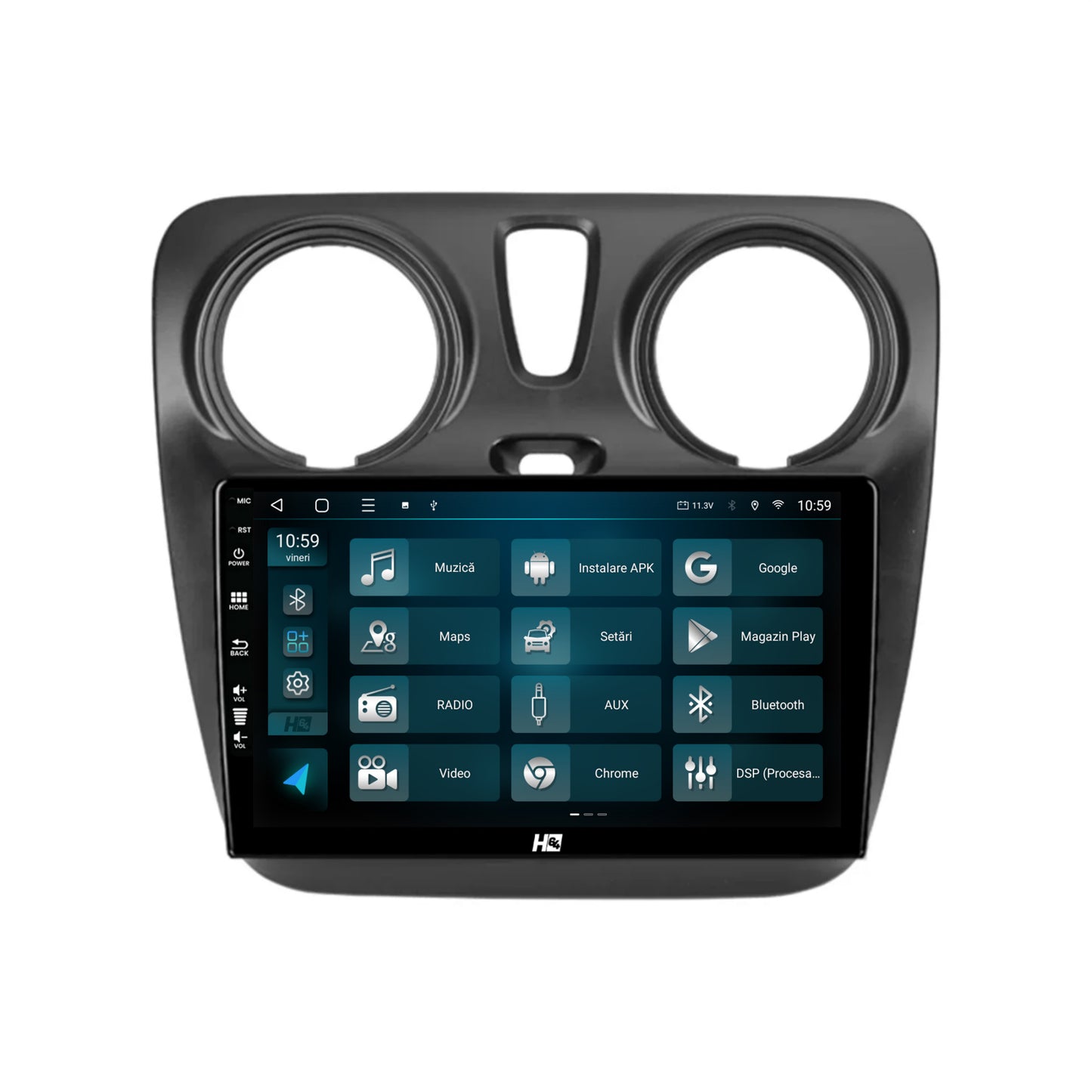 Navigatie HUB64 Dacia Dokker / Lodgy, 8GB RAM, Android, Octacore, Slot Sim 4G, DSP, GPS, Wi-FI, Carplay, Android Auto, USB, Bluetooth, Waze, Touchscreen, 9 Inch