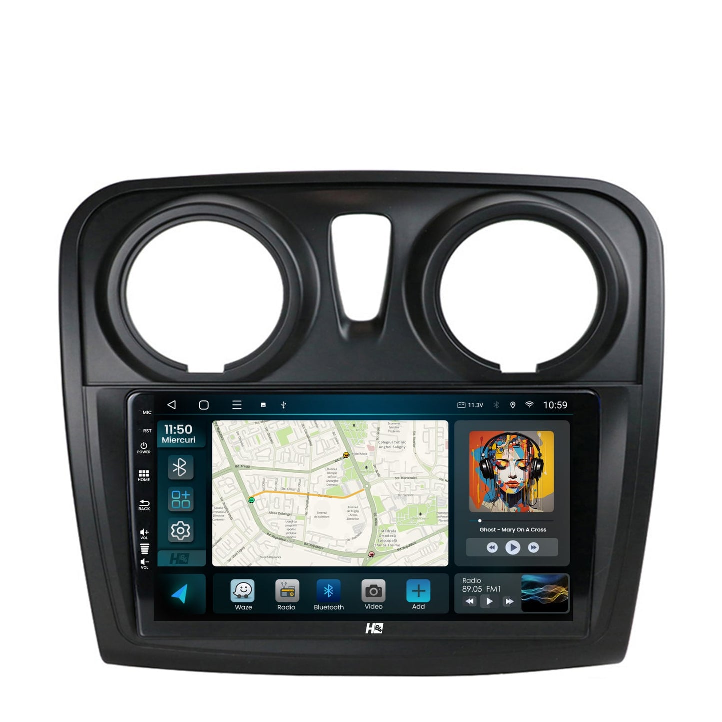 Navigatie HUB64 Dacia Logan / Sandero, 4GB RAM, Android, Quadcore, DSP, GPS, Wi-FI, Carplay, Android Auto, USB, Bluetooth, Waze, Touchscreen, 9 inch