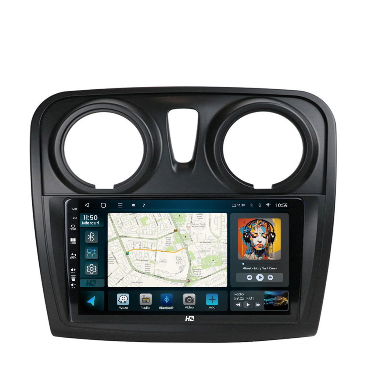 Navigatie HUB64 Dacia Logan / Sandero, 4GB RAM, Android, Quadcore, DSP, GPS, Wi-FI, Carplay, Android Auto, USB, Bluetooth, Waze, Touchscreen, 9 inch