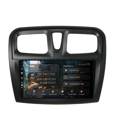 Navigatie HUB64 Dacia Logan / Sandero, 4GB RAM, Android, Octacore, Slot Sim 4G, DSP, GPS, Wi-FI, Carplay, Android Auto, USB, Bluetooth, Waze, Touchscreen, 9 inch