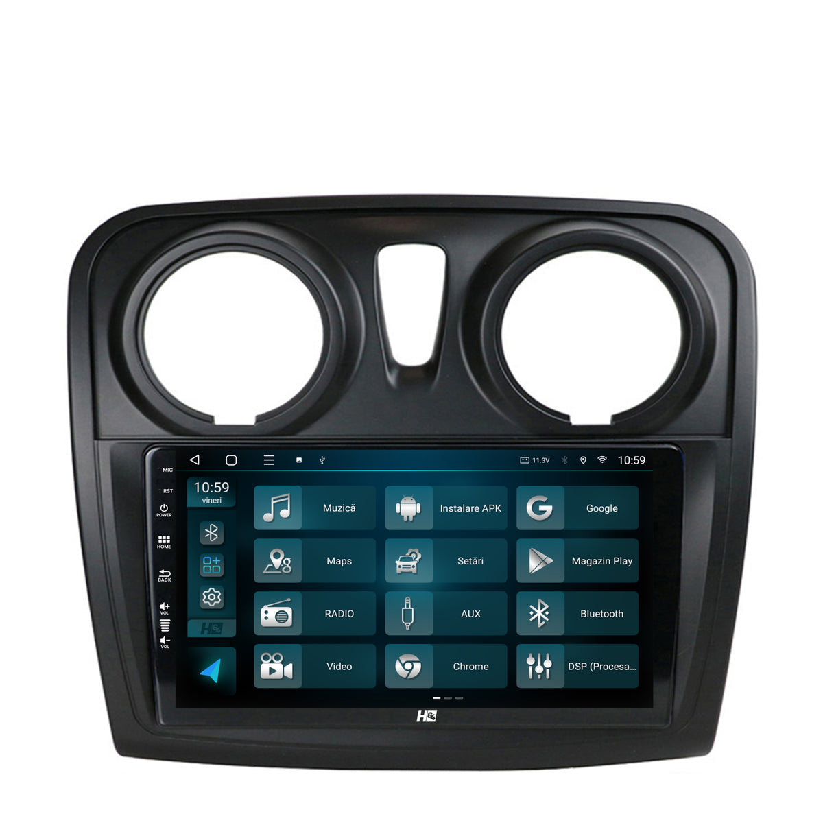 Navigatie HUB64 Dacia Logan / Sandero, 4GB RAM, Android, Quadcore, DSP, GPS, Wi-FI, Carplay, Android Auto, USB, Bluetooth, Waze, Touchscreen, 9 inch