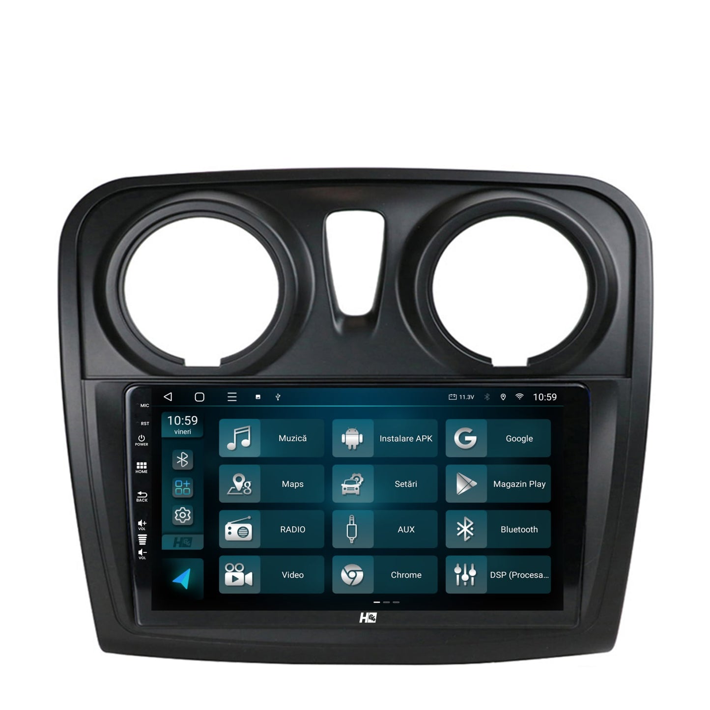 Navigatie HUB64 Dacia Logan / Sandero, 4GB RAM, Android, Quadcore, DSP, GPS, Wi-FI, Carplay, Android Auto, USB, Bluetooth, Waze, Touchscreen, 9 inch