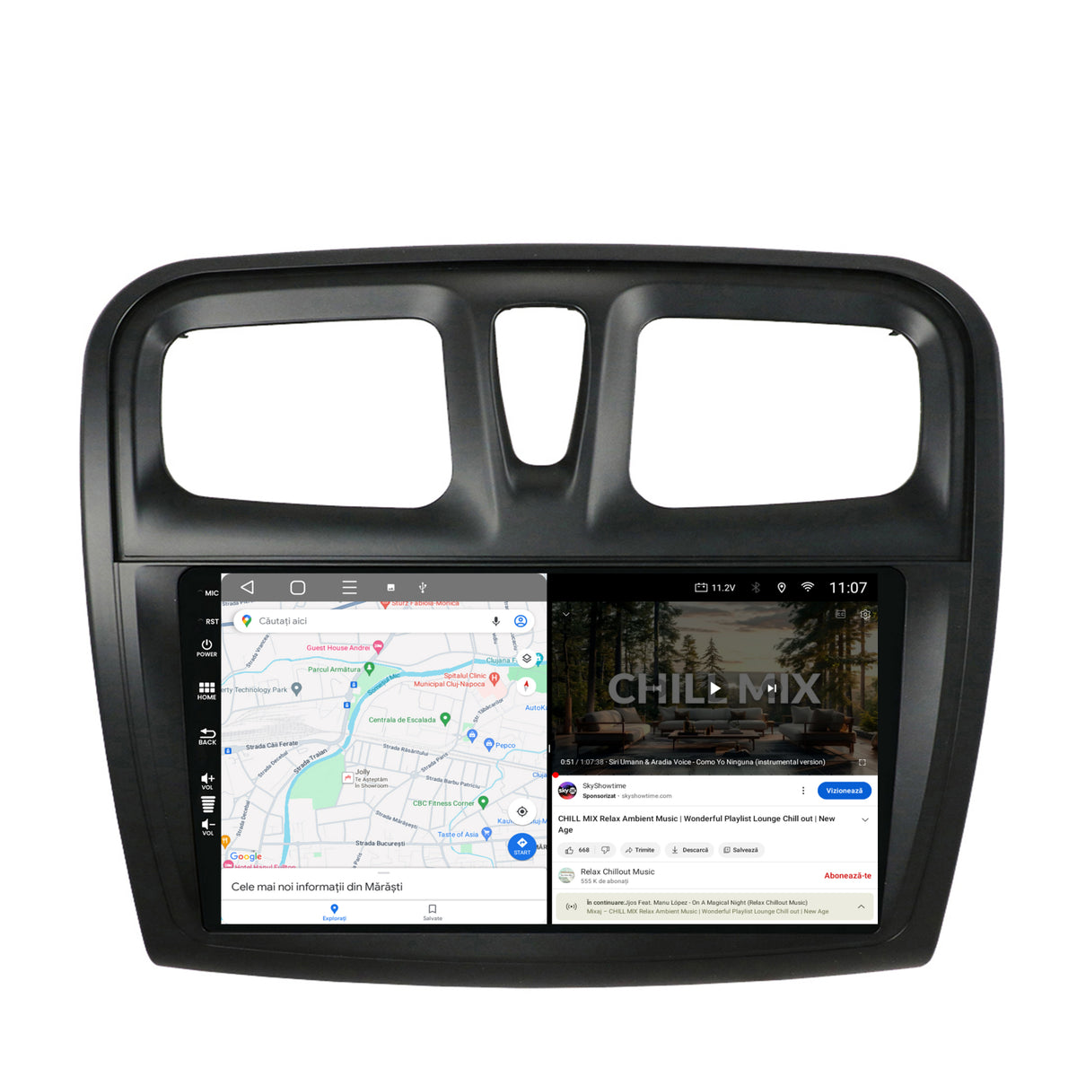 Navigatie HUB64 Dacia Logan / Sandero, 8GB RAM, Android, Octacore, Slot Sim 4G, DSP, GPS, Wi-FI, Carplay, Android Auto, USB, Bluetooth, Waze, Touchscreen, 9 Inch