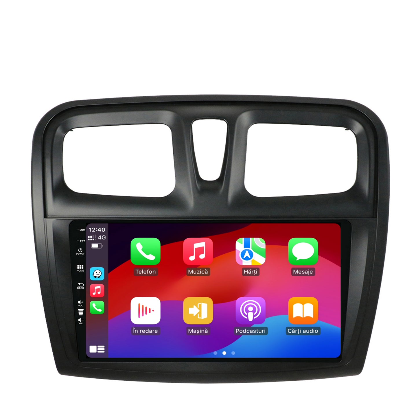 Navigatie HUB64 Dacia Logan / Sandero, 8GB RAM, Android, Octacore, Slot Sim 4G, DSP, GPS, Wi-FI, Carplay, Android Auto, USB, Bluetooth, Waze, Touchscreen, 9 Inch