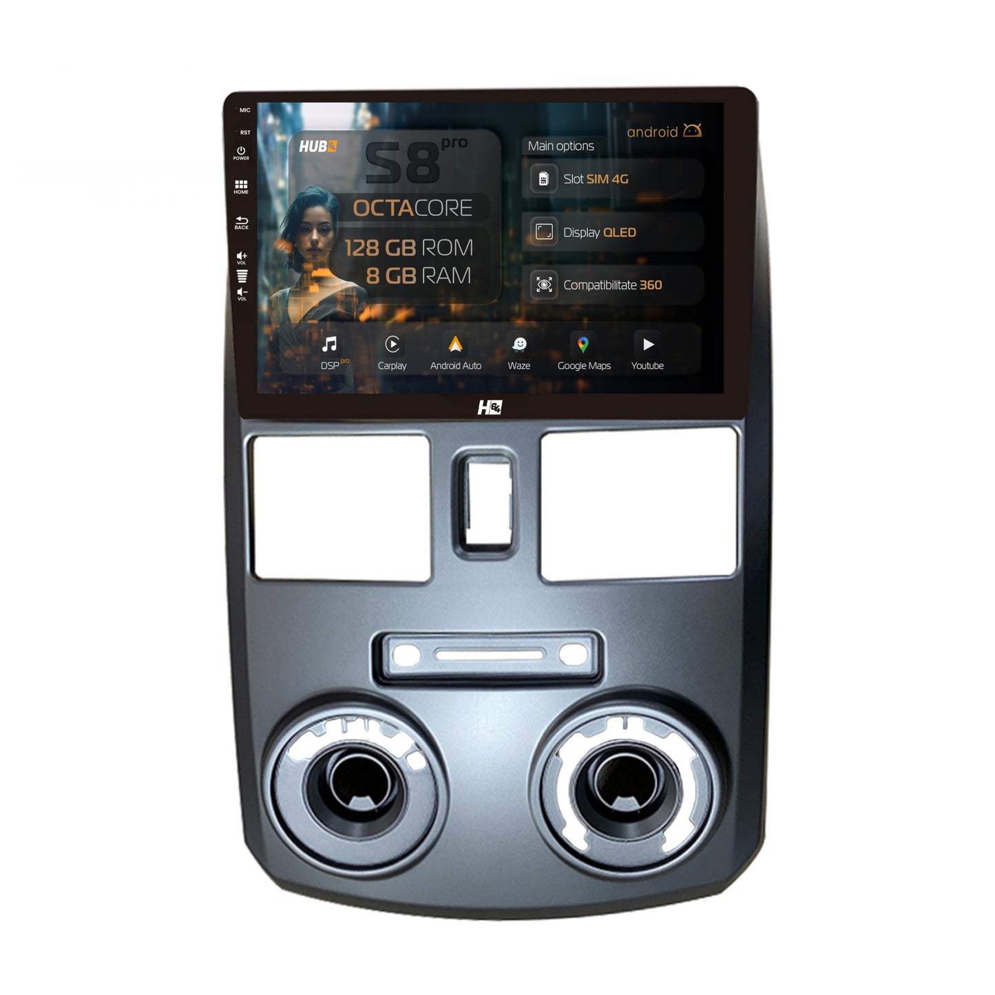 Navigatie HUB64 Daihatsu Terios (2005+), 8GB RAM, Android, Octacore, Slot Sim 4G, DSP, GPS, Wi-FI, Carplay, Android Auto, USB, Bluetooth, Waze, Touchscreen, 9 Inch