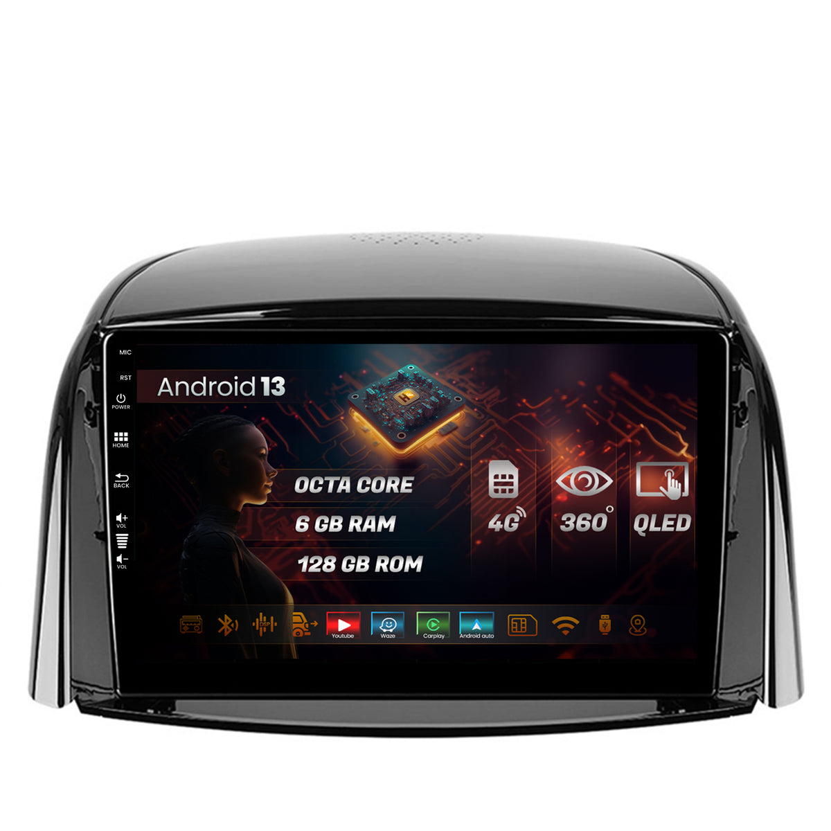 Navigatie HUB64 Renault Koleos (2009-2016), 6GB RAM, Android, Octacore, Slot Sim 4G, DSP, GPS, Wi-FI, Carplay, Android Auto, USB, Bluetooth, Waze, Touchscreen, 9 Inch