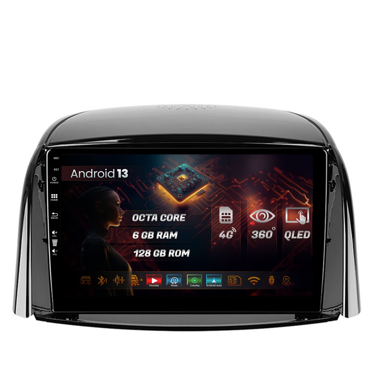 Navigatie HUB64 Renault Koleos (2009-2016), 6GB RAM, Android, Octacore, Slot Sim 4G, DSP, GPS, Wi-FI, Carplay, Android Auto, USB, Bluetooth, Waze, Touchscreen, 9 Inch