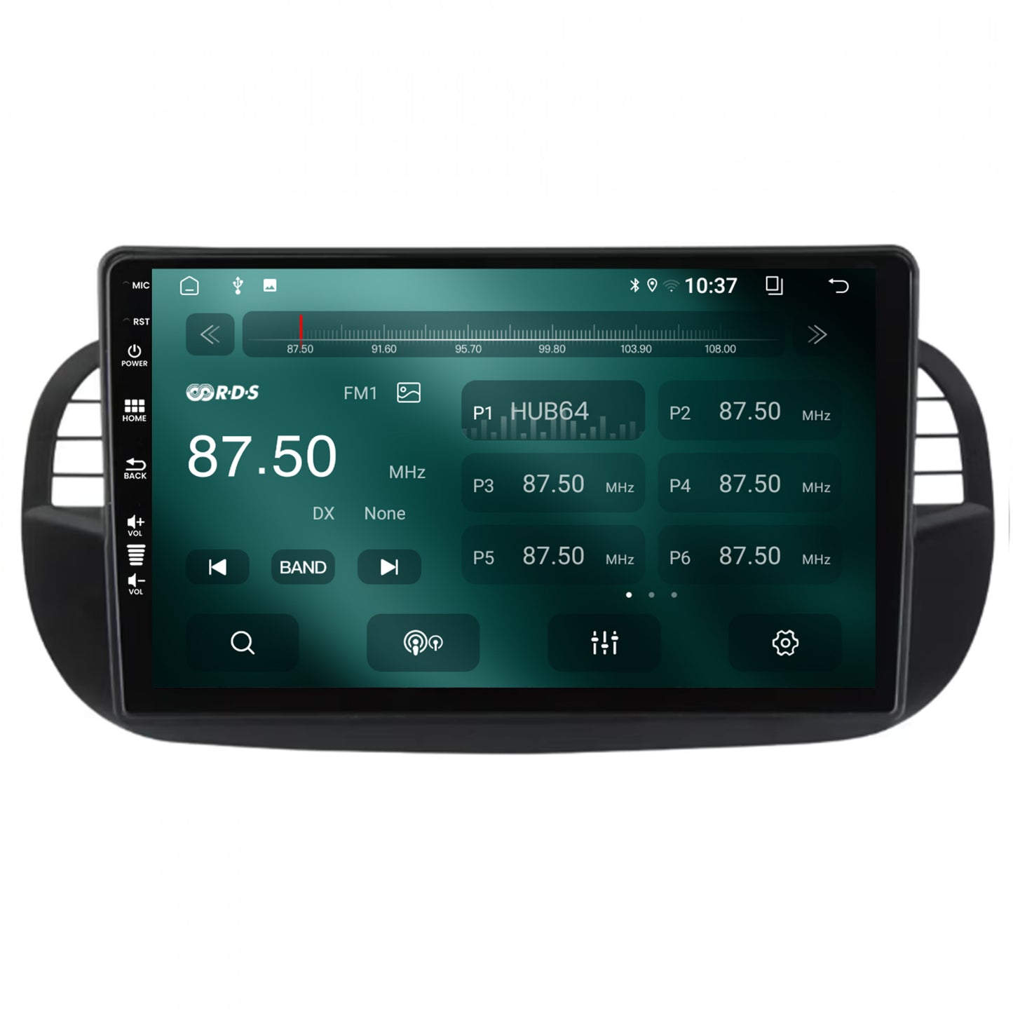 Navigatie HUB64 Fiat 500 (2007-2014), 2GB RAM, Android, GPS, Wi-FI, Carplay, Android Auto, USB, Bluetooth, Radio, Waze, Touchscreen, 9 inch