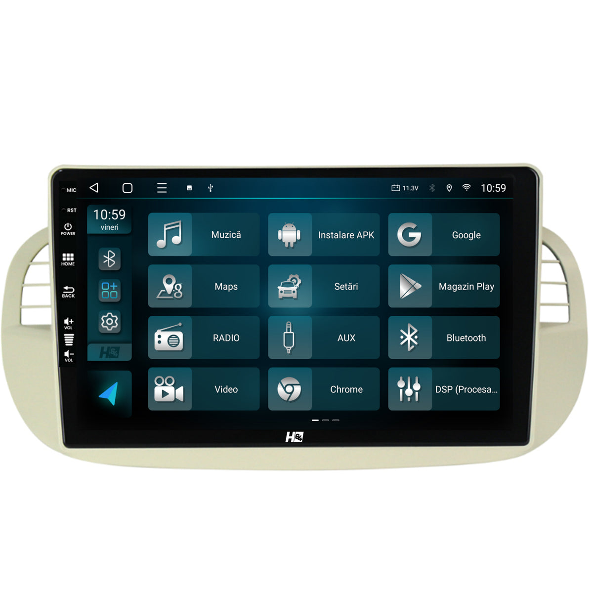 Navigatie HUB64 Fiat 500 (2007-2014), 6GB RAM, Android, Octacore, Slot Sim 4G, DSP, GPS, Wi-FI, Carplay, Android Auto, USB, Bluetooth, Waze, Touchscreen, 9 Inch