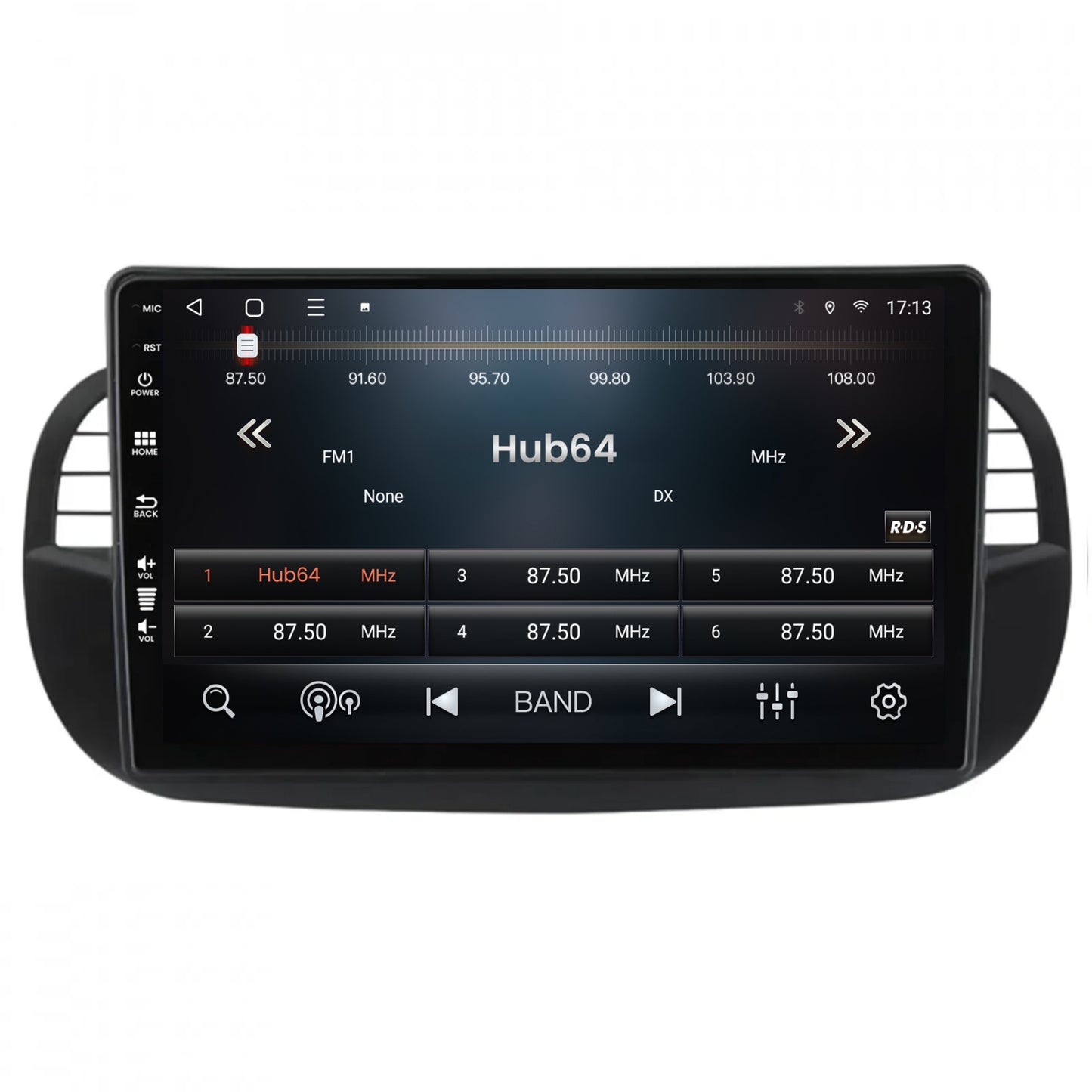 Navigatie HUB64 Fiat 500 (2007-2014), 6GB RAM, Android, Octacore, Slot Sim 4G, DSP, GPS, Wi-FI, Carplay, Android Auto, USB, Bluetooth, Waze, Touchscreen, 9 Inch