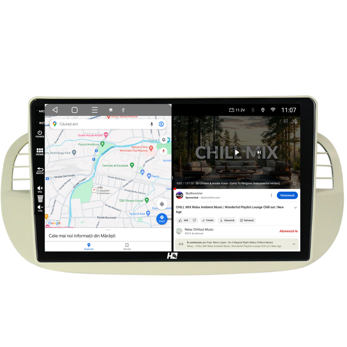 Navigatie HUB64 Fiat 500 (2007-2014), 6GB RAM, Android, Octacore, Slot Sim 4G, DSP, GPS, Wi-FI, Carplay, Android Auto, USB, Bluetooth, Waze, Touchscreen, 9 Inch