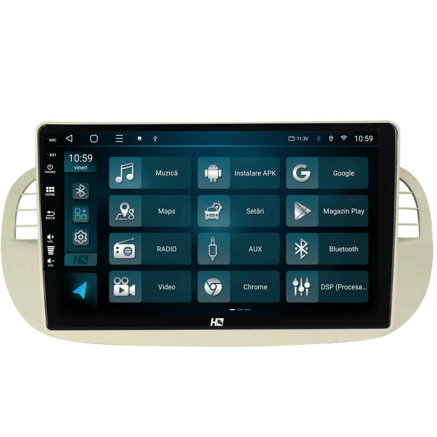 Navigatie HUB64 Fiat 500 (2007-2014), 8GB RAM, Android, Octacore, Slot Sim 4G, DSP, GPS, Wi-FI, Carplay, Android Auto, USB, Bluetooth, Waze, Touchscreen, 9 Inch