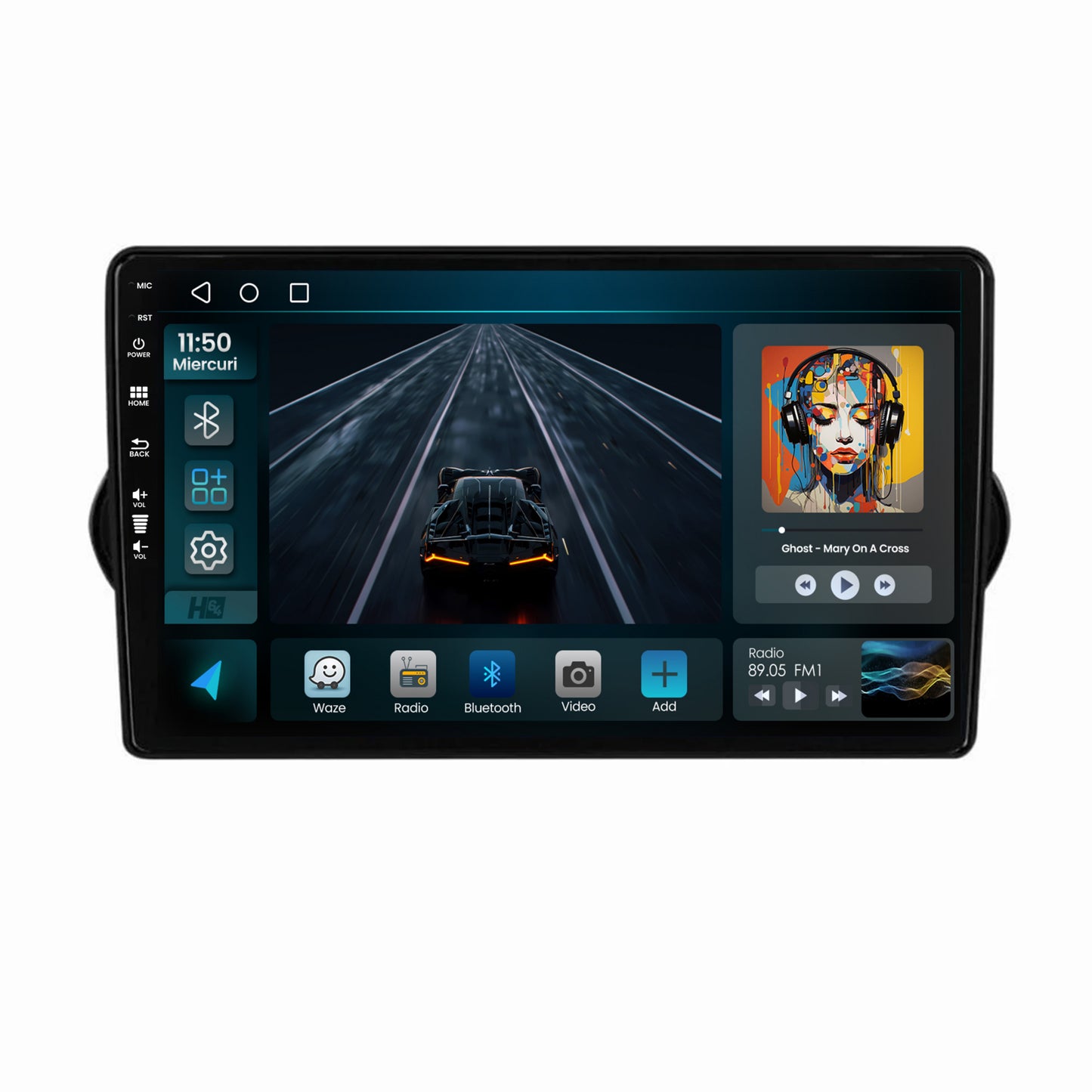 Navigatie HUB64 Fiat Tipo (2015-2021), 2GB RAM, Android, GPS, Wi-FI, Carplay, Android Auto, USB, Bluetooth, Radio, Waze, Touchscreen, 9 inch