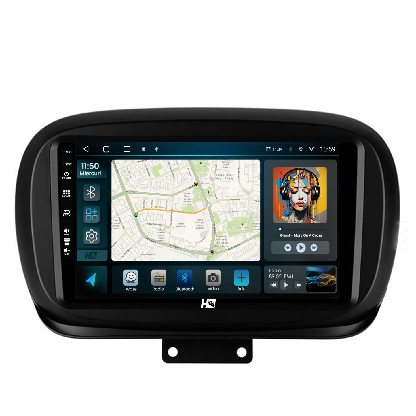 Navigatie HUB64 Fiat 500X (2014-2020), 4GB RAM, Android, Quadcore, DSP, GPS, Wi-FI, Carplay, Android Auto, USB, Bluetooth, Waze, Touchscreen, 9 inch
