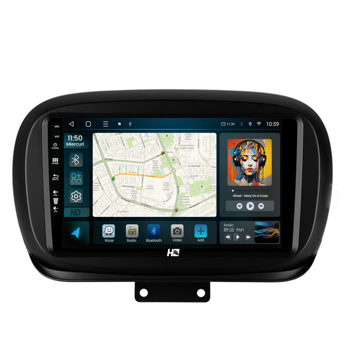 Navigatie HUB64 Fiat 500X (2014-2020), 6GB RAM, Android, Octacore, Slot Sim 4G, DSP, GPS, Wi-FI, Carplay, Android Auto, USB, Bluetooth, Waze, Touchscreen, 9 Inch