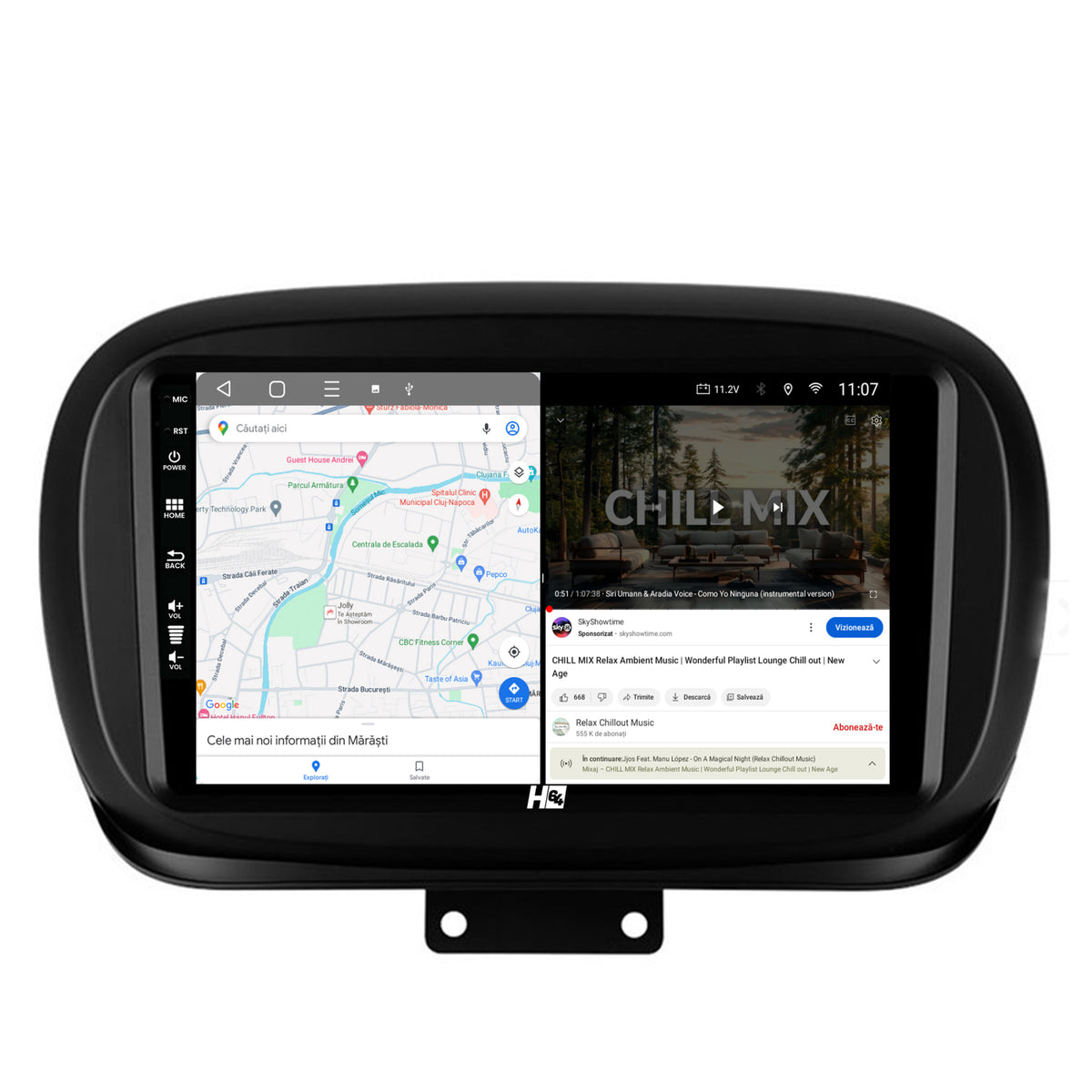 Navigatie HUB64 Fiat 500X (2014-2020), 8GB RAM, Android, Octacore, Slot Sim 4G, DSP, GPS, Wi-FI, Carplay, Android Auto, USB, Bluetooth, Waze, Touchscreen, 9 Inch