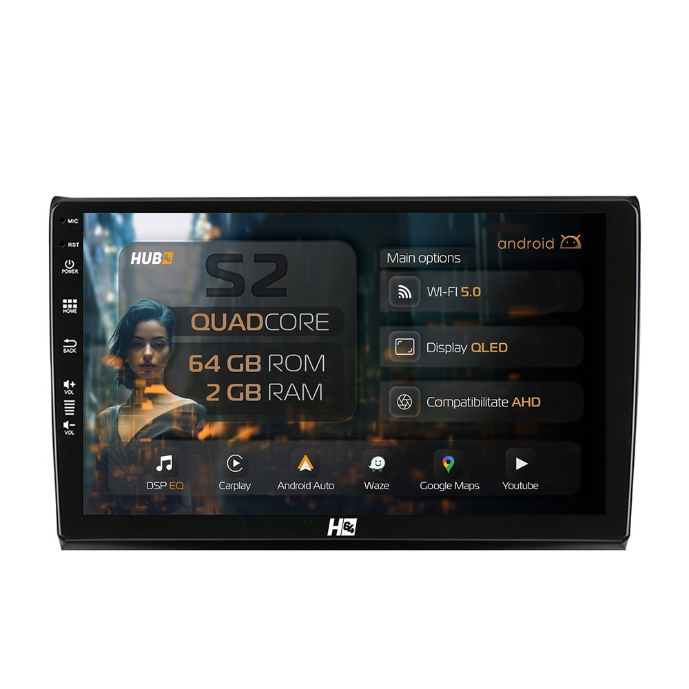 Navigatie HUB64 Fiat Bravo (2006-2014), 2GB RAM, Android, GPS, Wi-FI, Carplay, Android Auto, USB, Bluetooth, Radio, Waze, Touchscreen, 9 inch
