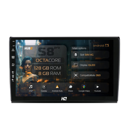 Navigatie HUB64 Fiat Bravo (2006-2014), 8GB RAM, Android, Octacore, Slot Sim 4G, DSP, GPS, Wi-FI, Carplay, Android Auto, USB, Bluetooth, Waze, Touchscreen, 9 Inch