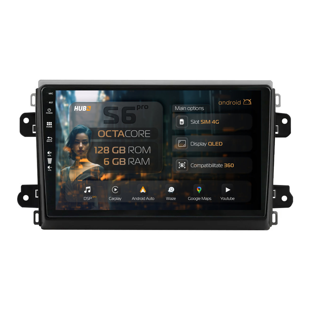 Navigatie HUB64 Fiat Ducato 2022+, 6GB RAM, Android, Octacore, Slot Sim 4G, DSP, GPS, Wi-FI, Carplay, Android Auto, USB, Bluetooth, Waze, Touchscreen, 9 Inch