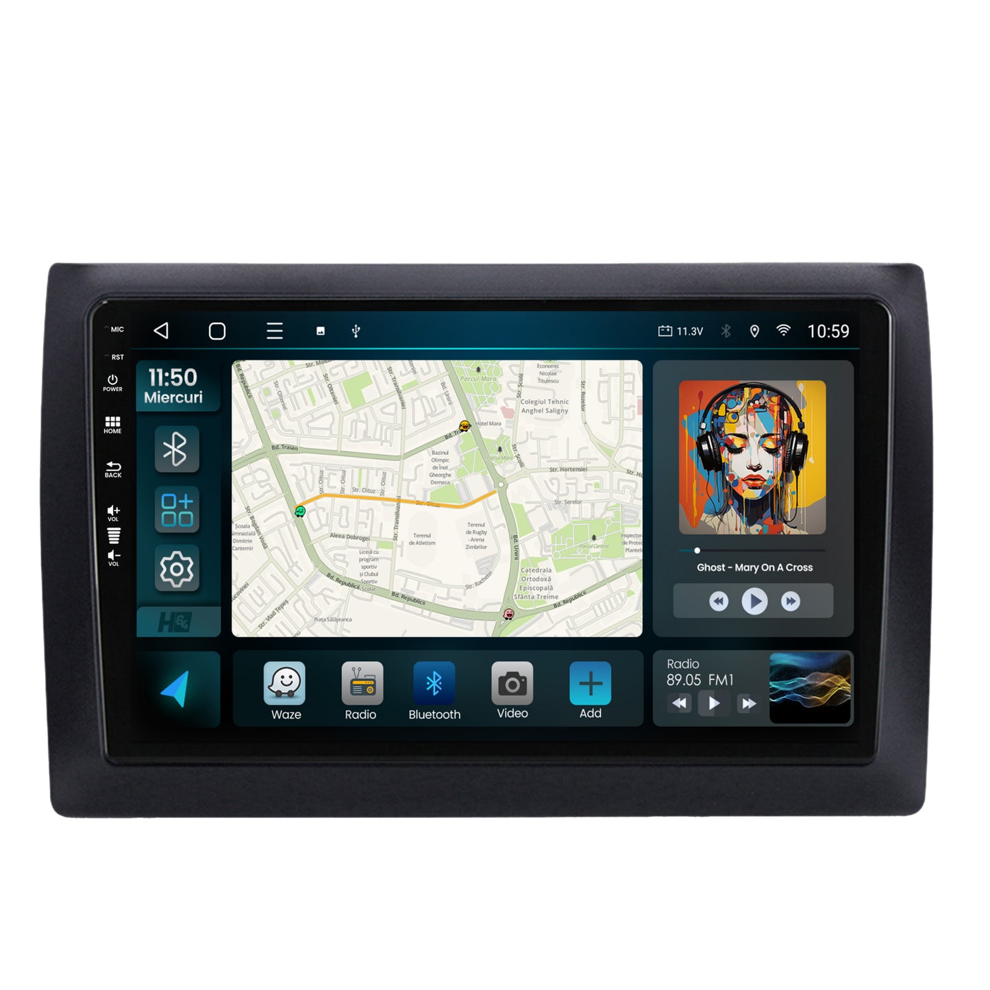 Navigatie HUB64 Fiat Stilo 4GB RAM, Android, Quadcore, DSP, GPS, Wi-FI, Carplay, Android Auto, USB, Bluetooth, Waze, Touchscreen, 9 inch