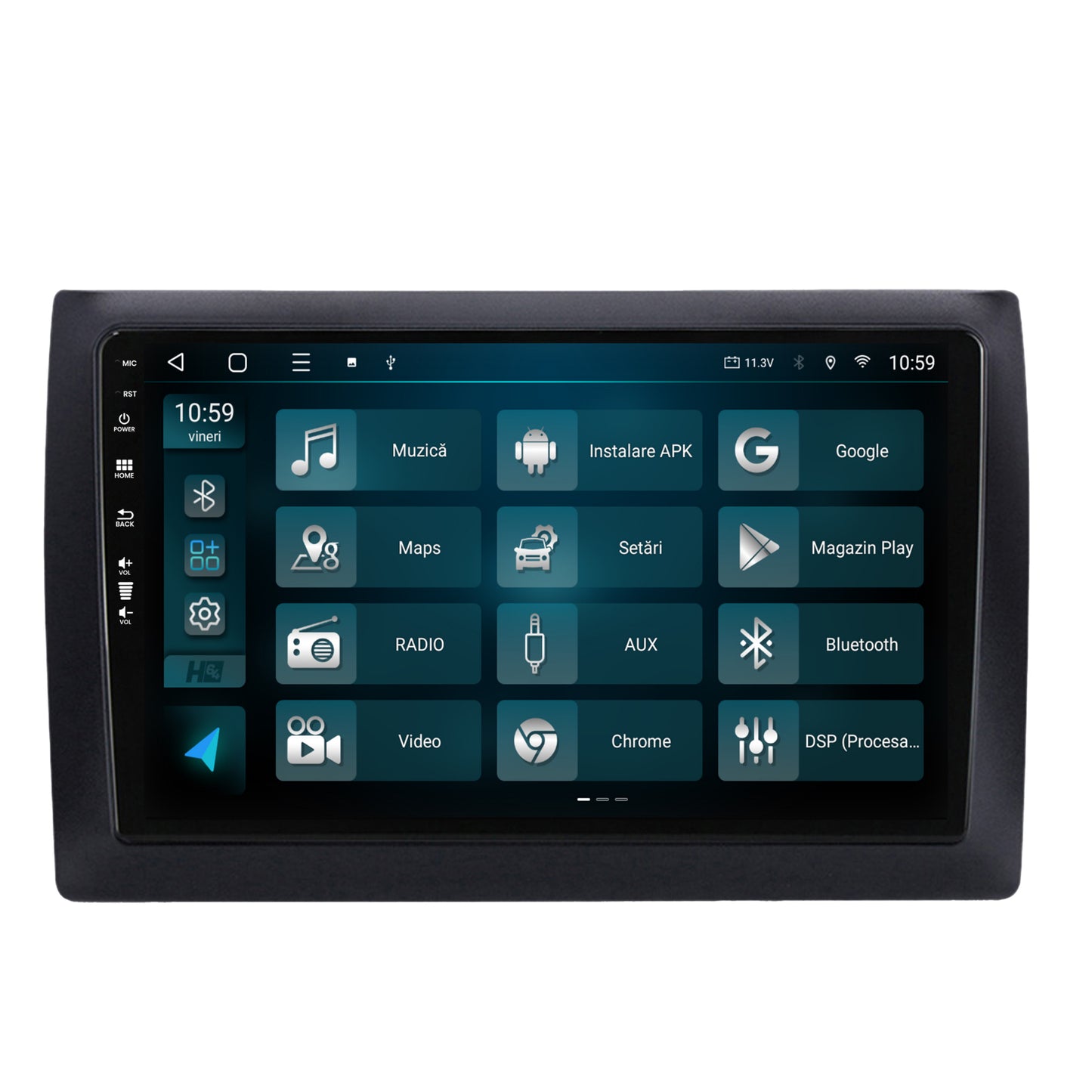 Navigatie HUB64 Fiat Stilo, 8GB RAM, Android, Octacore, Slot Sim 4G, DSP, GPS, Wi-FI, Carplay, Android Auto, USB, Bluetooth, Waze, Touchscreen, 9 Inch