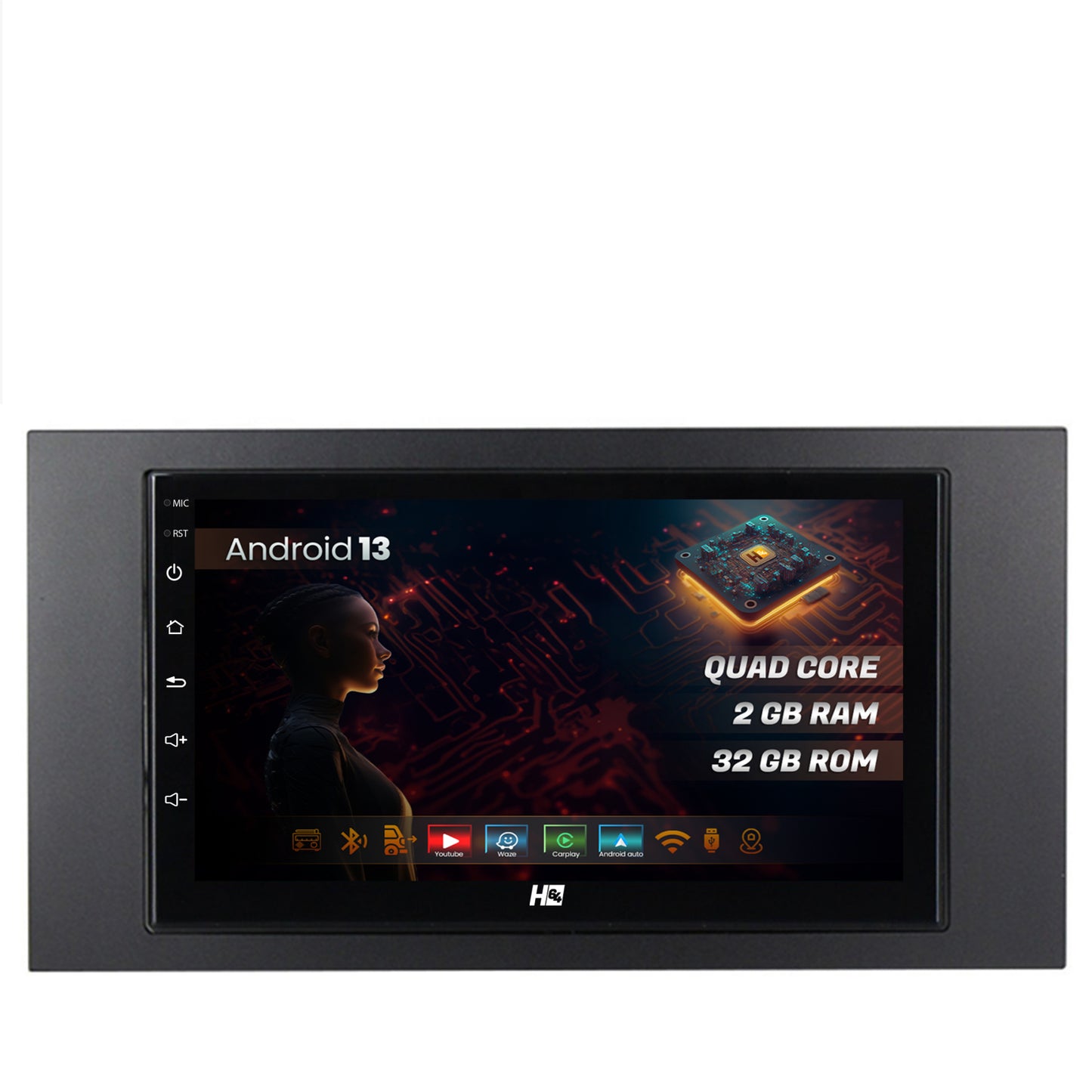 Navigatie HUB64 Ford 2DIN, 2GB RAM, Android, GPS, Wi-FI, Carplay, Android Auto, USB, Bluetooth, Radio, Waze, Touchscreen, 7 Inch